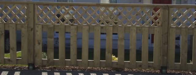 Vertical Open Picket Panel with Diamond Trellis Top on Timber Posts